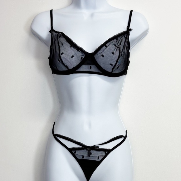 NEW Mapale Sheer Mesh Thong Bra Set Womens M / L Black NWOT - Picture 1 of 16